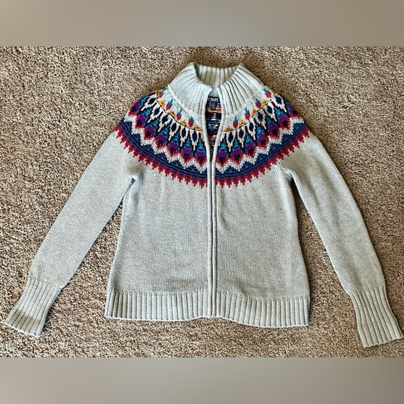 Women’s Chaps Sweater Women Small Light Gray & Multi Color Full Zip Cardigan - Picture 11 of 11